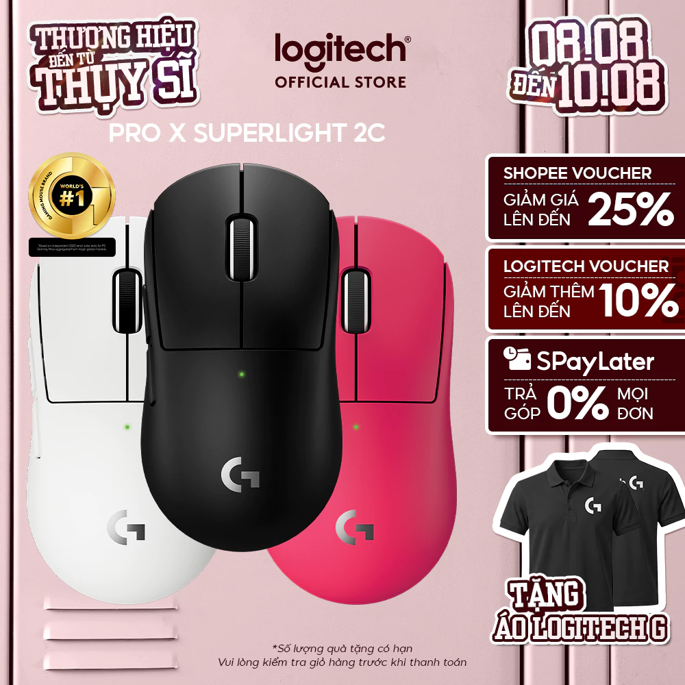 Chuột Gaming không dây Logitech G PRO X SUPERLIGHT 2c - Chuẩn Pro-Grade, Nhẹ 51g, sạc USB-C, cảm biến 44K DPI