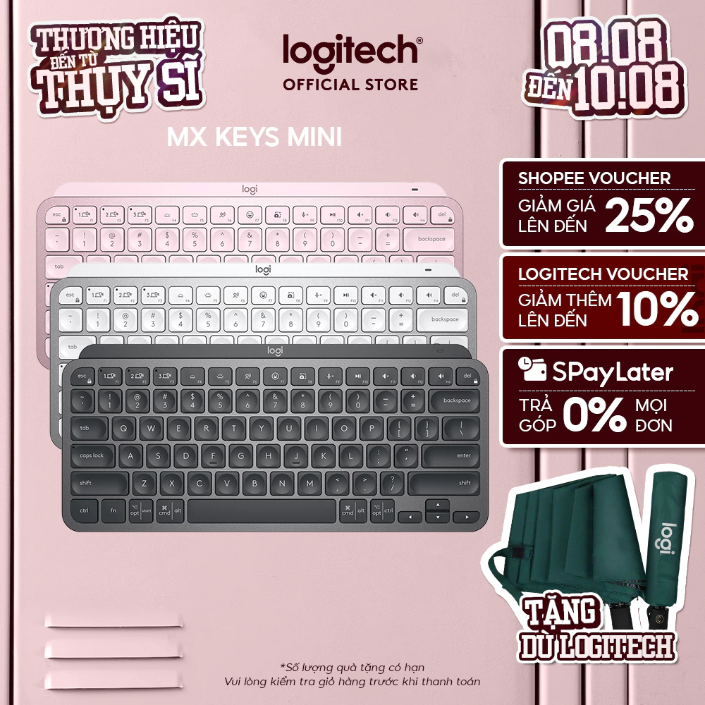 Bàn phím không dây Bluetooth Logitech MX Keys Mini - Nhỏ gọn, Phím tắt thông minh