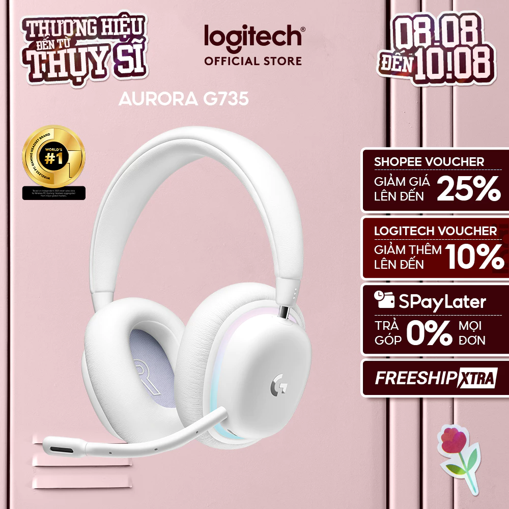 Tai nghe gaming không dây Logitech G735 Aurora Bluetooth & LIGHTSPEED, RGB PC Mac