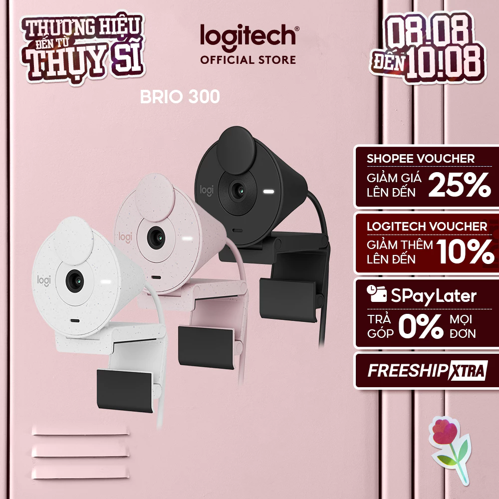 Webcam Full HD Logitech Brio 300 - Micrô giảm tiếng ồn, USB-C, tự động chỉnh ánh sáng