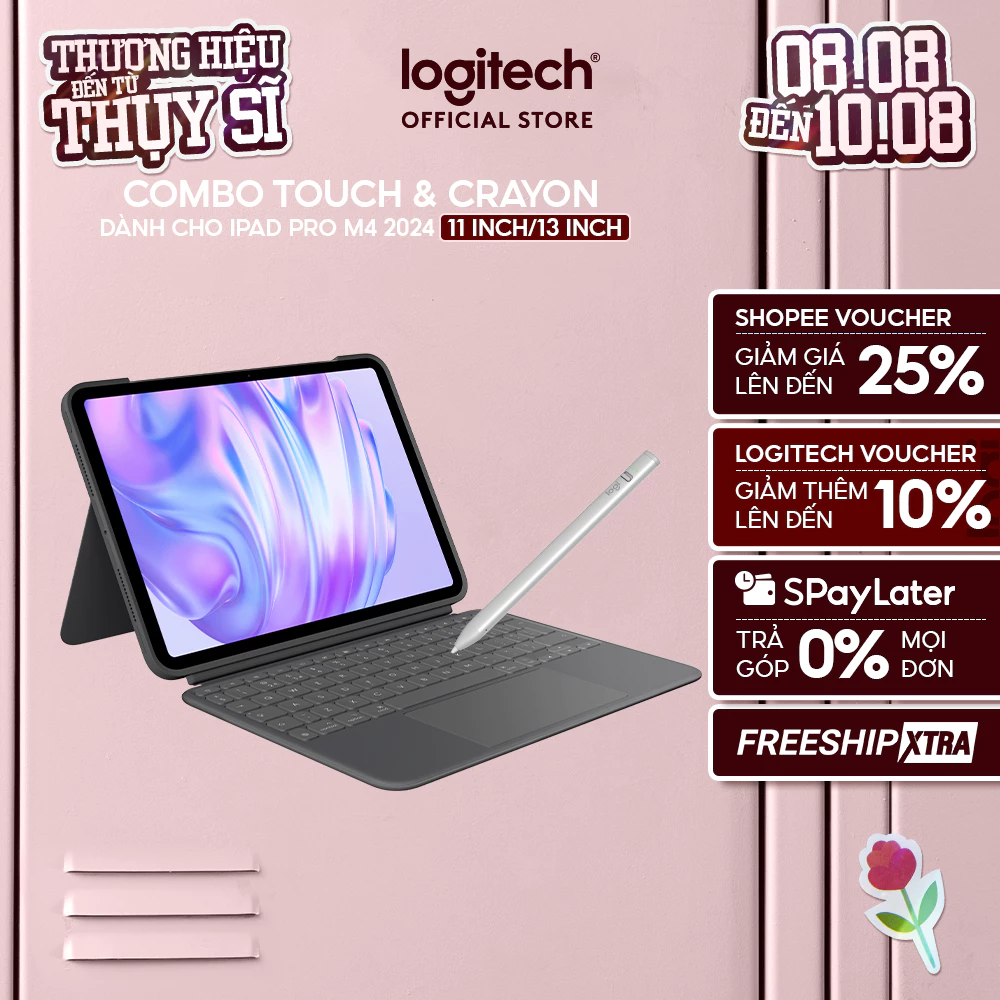 Bao da kèm bàn phím Logitech Combo Touch cho iPad Pro 11 inch (M4) (2024) | iPad Pro 13 inch (M4) & Bút Logitech Crayon