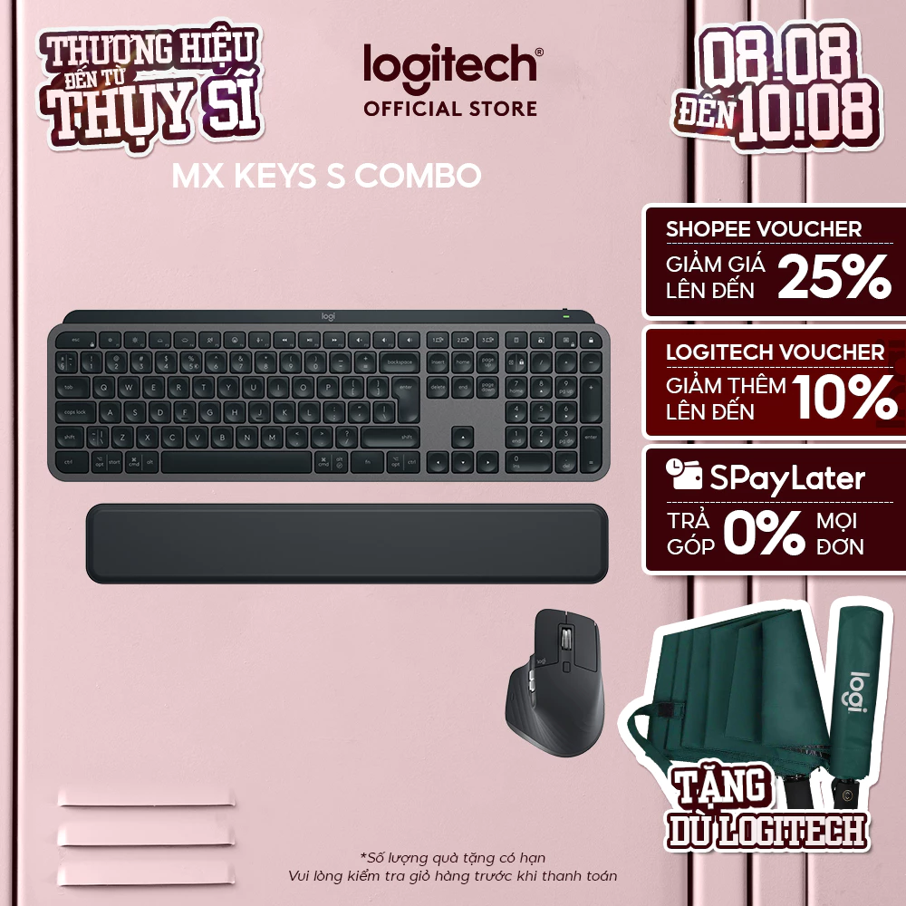 Combo Chuột & Bàn Phím Bluetooth không dây Logitech MX Keys S Combo - Có gác tay, Chiếu sáng, USB-C