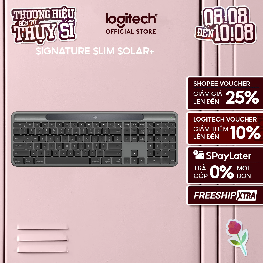 Bàn phím Bluetooth Logitech Signature Slim Solar+ K980 - Sạc bằng ánh sáng mặt trời & nhân tạo, Pin lên đến 10 năm