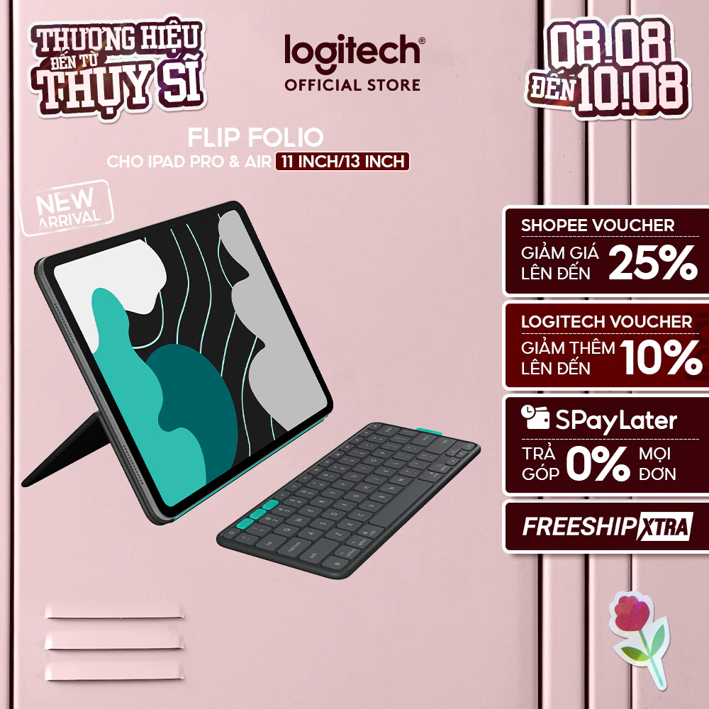 Logitech Flip Folio, Bao da kiêm bàn phím cho iPad Pro 11-13 inch (M4 & M5) & iPad Air 11-13 inch (M2 & M3) Thế hệ thứ 5