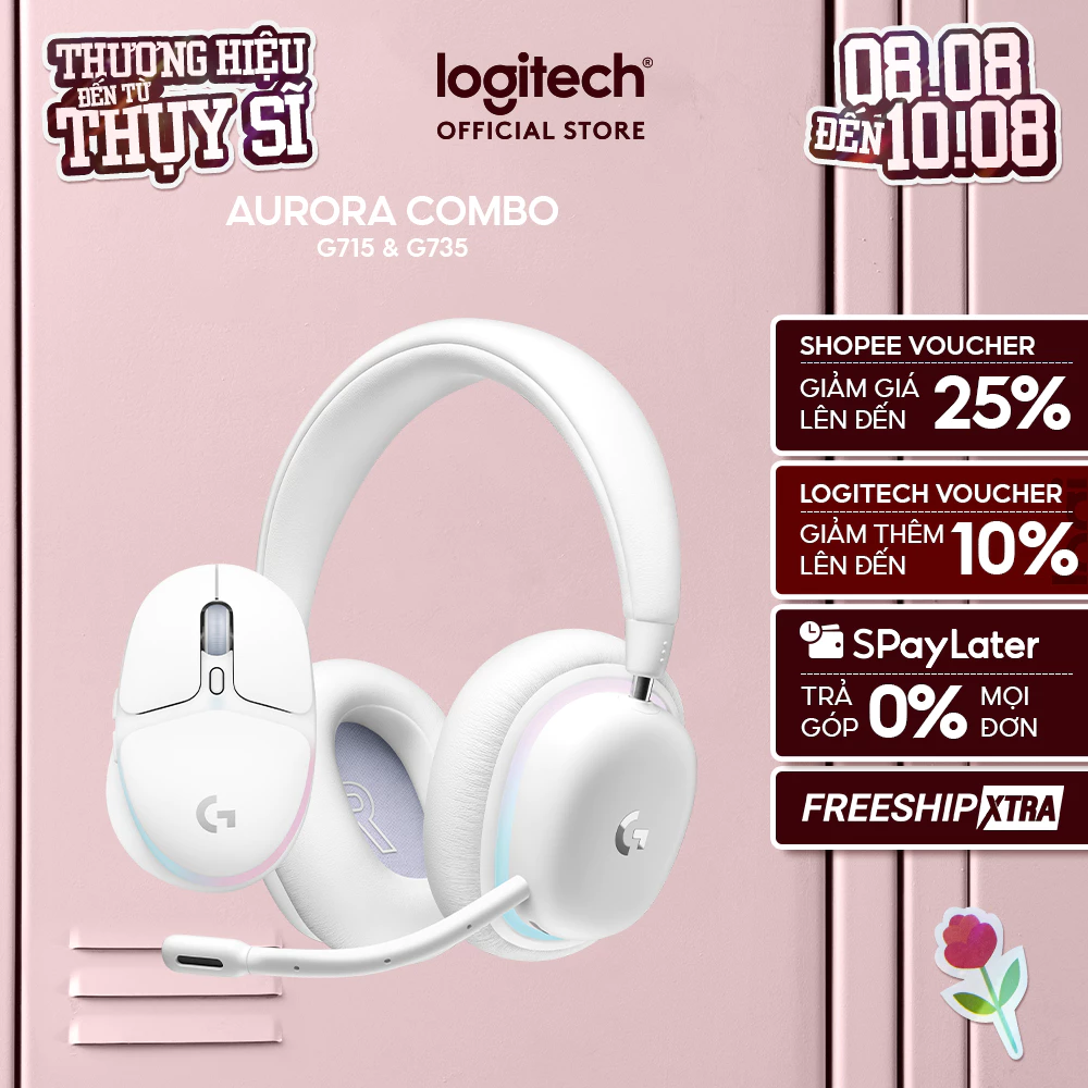 Combo Chuột Tai nghe gaming Logitech G G735 Aurora và Chuột gaming Logitech G705 Aurora