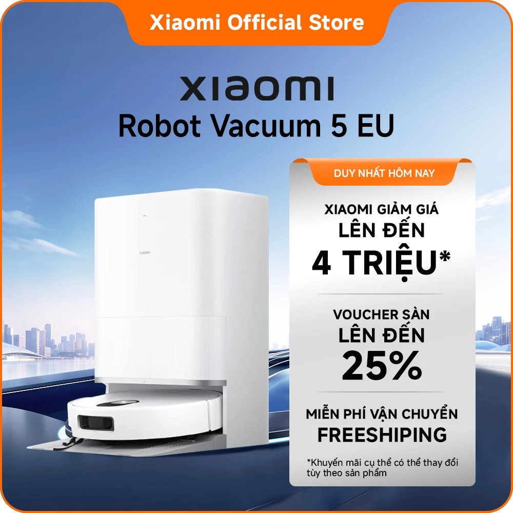 Robot hút bụi lau nhà Xiaomi Vacuum 5 | Chổi cắt tóc chống rối | Lau sạch các góc | Quạt hút mạnh 20.000Pa
