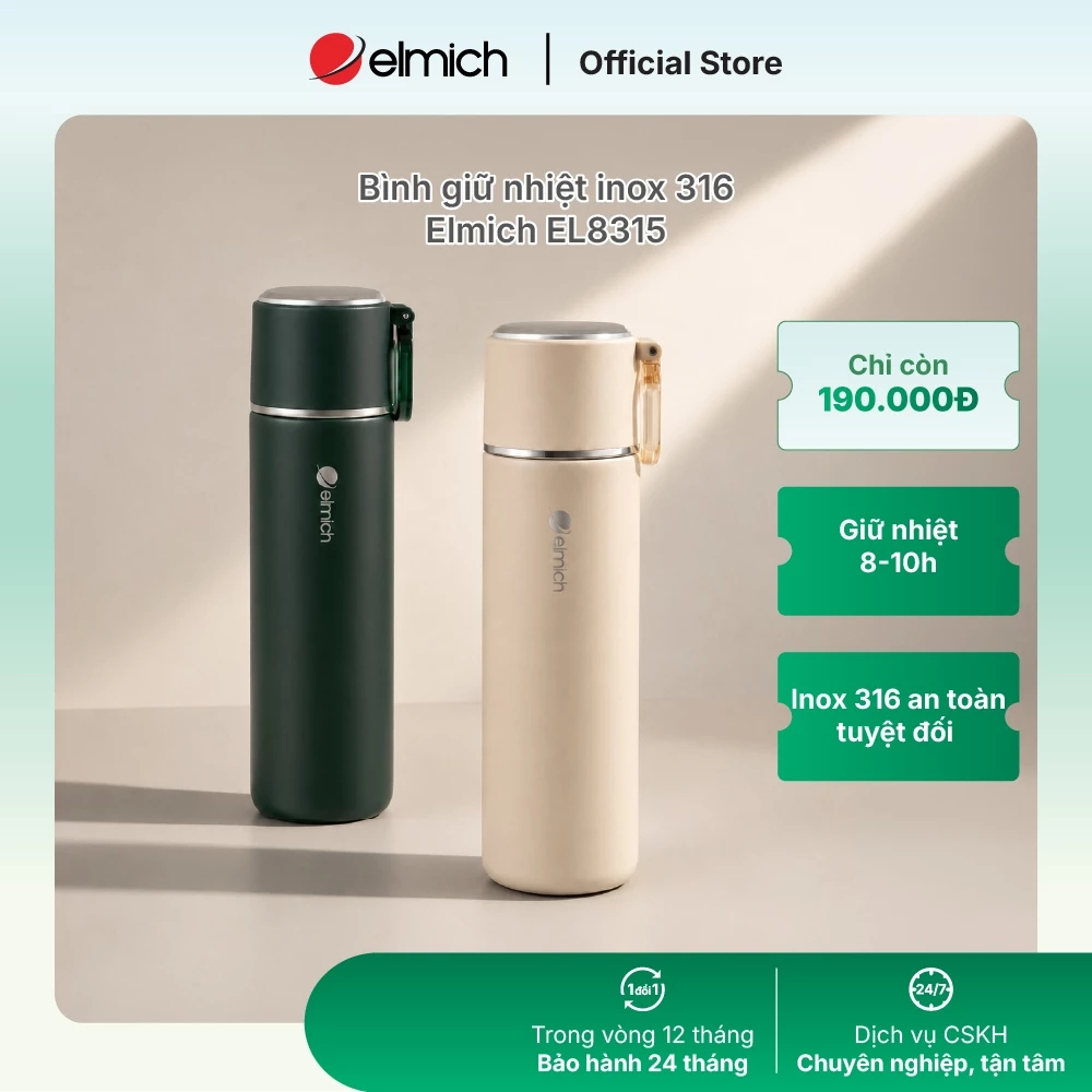 ( Độc quyền chỉ có trên Shopee ) Bình giữ nhiệt inox 316 Elmich EL8315 dung tích 480ml