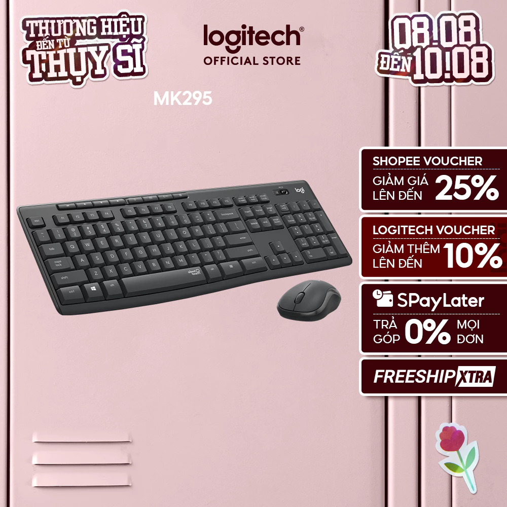 Combo Bàn phím và chuột không dây Logitech MK295 Silent - Giảm ồn, có phím số, bền bỉ