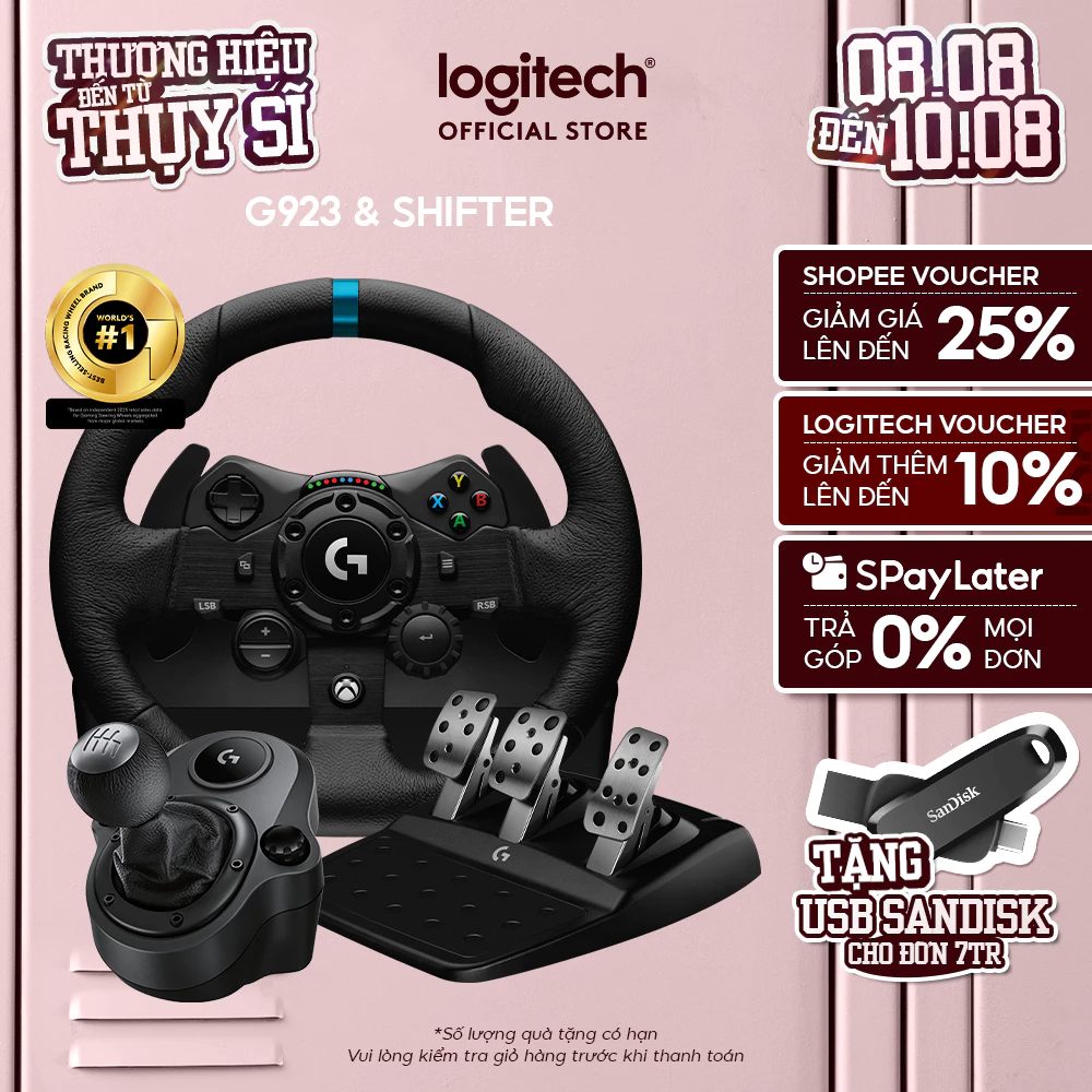 Combo Vô lăng bàn đạp chơi game Logitech G923 và Cần Số Logitech Shifter - Phản hồi lực TRUEFORCE 1000Hz