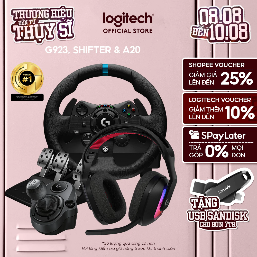 Combo Vô lăng Logitech G923, Cần Số Logitech Shifter và Tai nghe Astro A20 - Phản hồi lực TRUEFORCE 1000Hz
