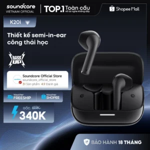 Tai nghe bluetooth Semi In-Ear soundcore K20i | Siêu gọn nhẹ | Chống nước IPX5 | Tích hợp phiên dịch