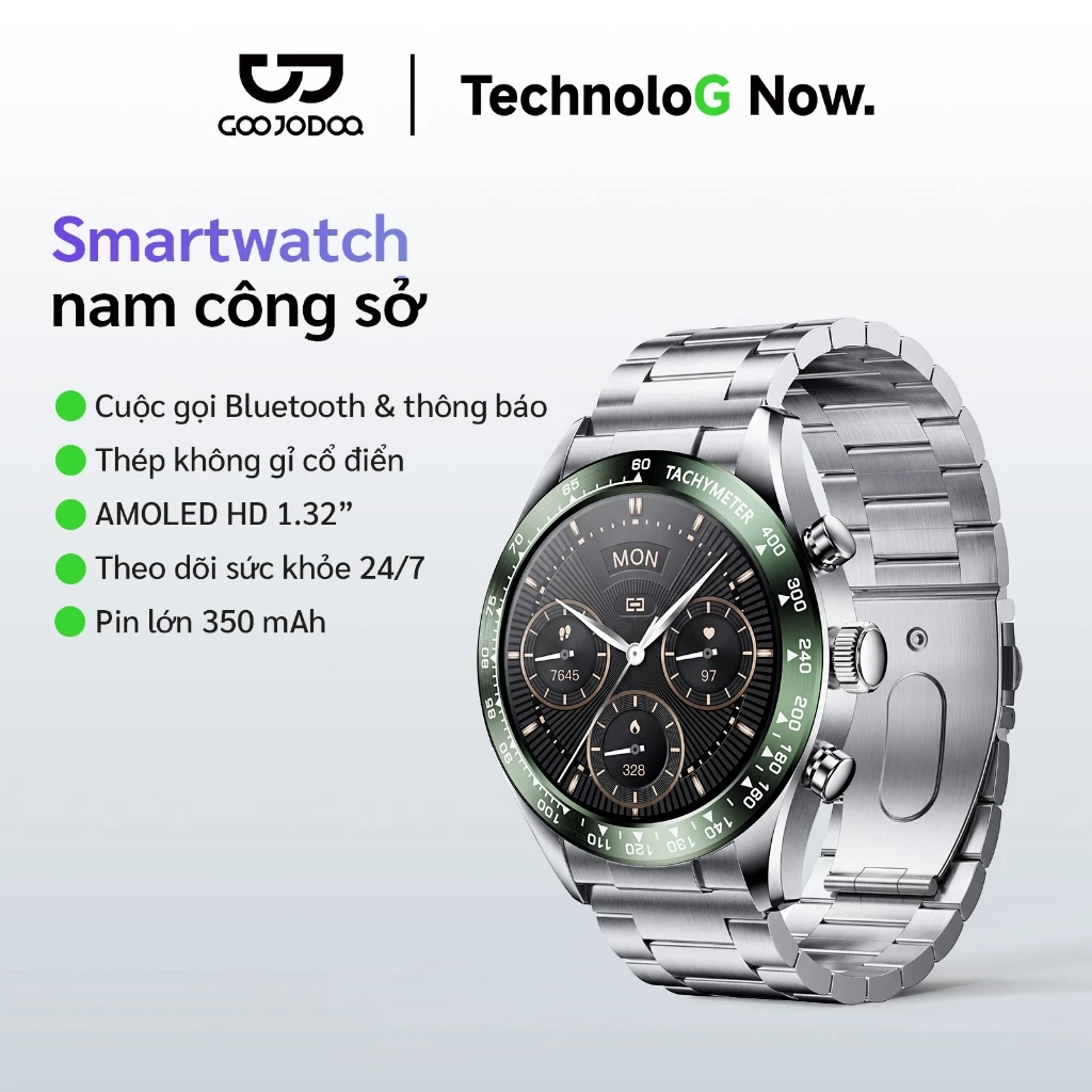 Đồng Hồ Thông Minh GOOJODOQ Vỏ Thép Không Gỉ, Màn AMOLED 1.32" Rõ Nét, Bluetooth 5.3,Gọi Qua Đồng Hồ