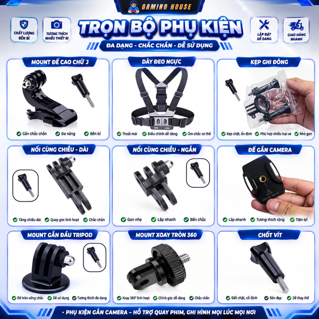Phụ Kiện Action Camera Camera Hành Động Camera Hành Trình | Mount Gắn, Dây Đeo, Chốt Vít, Đế Tripod