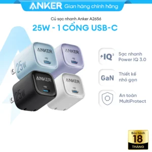 Củ sạc nhanh PPS Anker 25W chân gập nhỏ gọn hỗ trợ sạc nhanh | 1 cổng USB Type-C - A2656