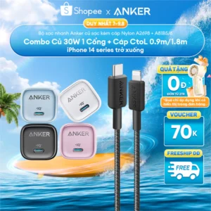 [SVIP] Combo sạc nhanh ANKER 20W/30W cho iP8-14 -Củ Zolo 20W/30W 1C & Cáp Dù CtoL MFi - A2699/8+A81B5/6