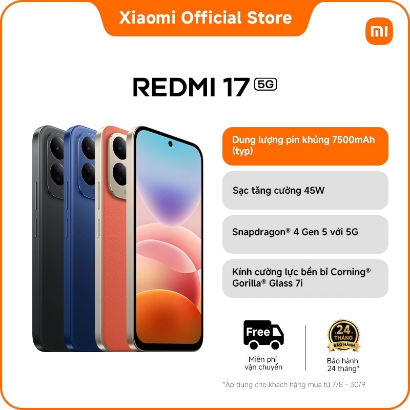 REDMI 17 5G (4GB+128GB|4GB+256GB) |Pin khủng 7500mAh (typ) |Bộ xử lý Snapdragon® 4 Gen 5 hỗ trợ 5G|Đèn LED RGB