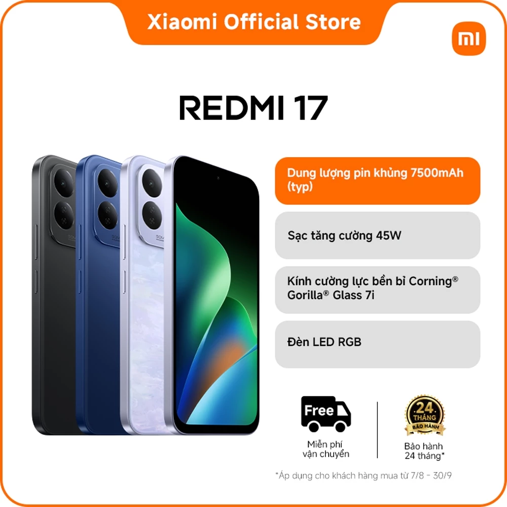 REDMI 17 (4GB+128GB|4GB+256GB|6GB+256GB) |Pin khủng 7500mAh (typ)| Sạc tăng cường 45W| Đèn LED RGB