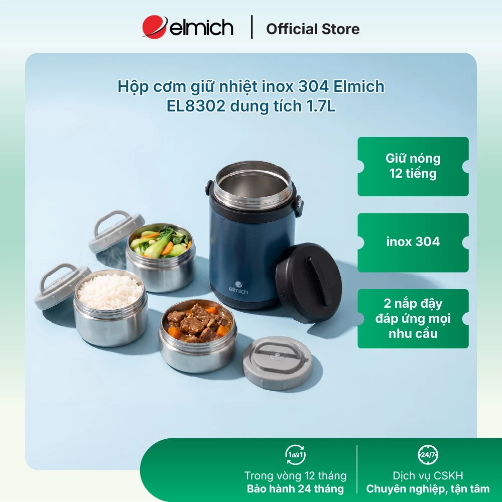 Hộp cơm giữ nhiệt inox 304 Elmich EL8302 dung tích 1.7L