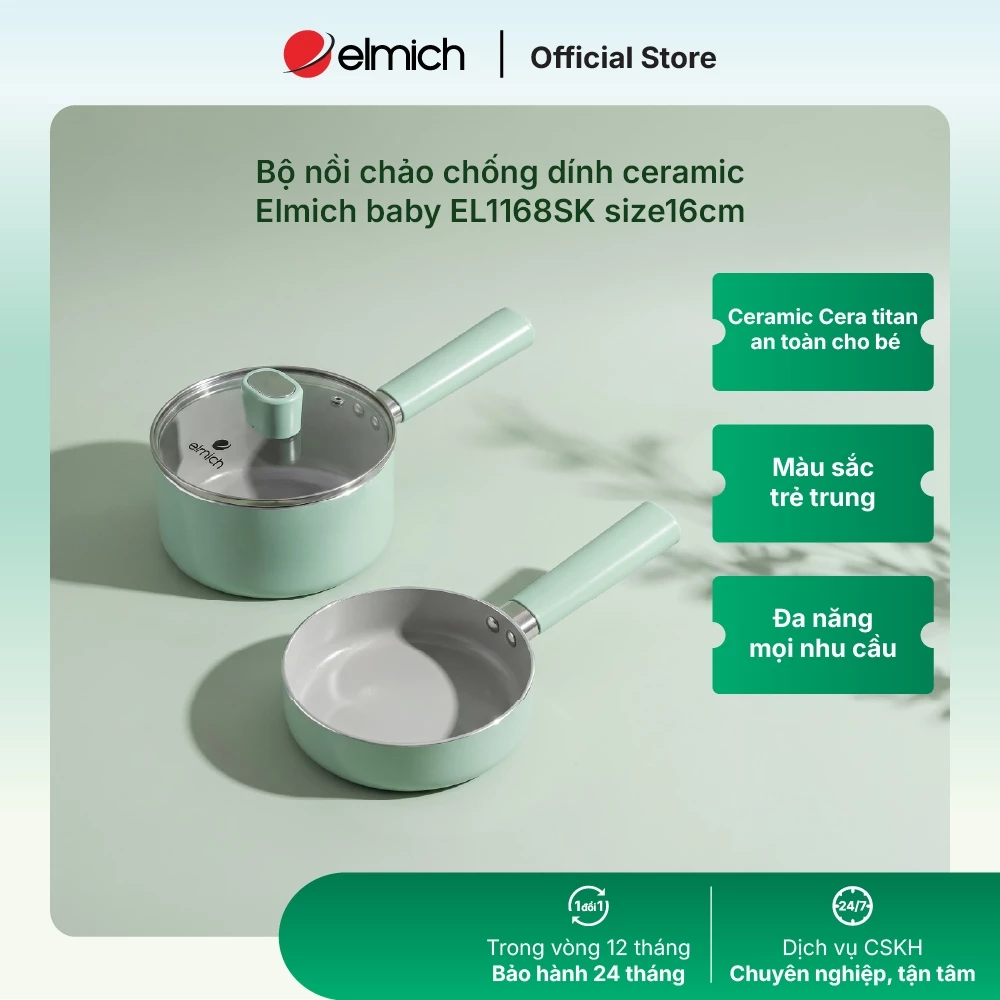 Bộ nồi chảo chống dính sứ Elmich Baby EL 1168