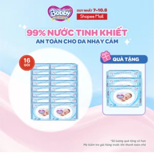 Thùng 16 Gói Khăn ướt Bobby không mùi 100 miếng/gói (Xanh)