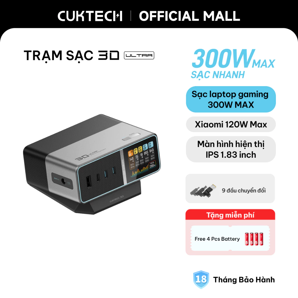 Trạm Sạc Để Bàn CUKTECH GaN 300W Nhiều Cổng Siêu Mạnh Cho Gaming Laptop/MacBook Pro/Dell XPS/ASUS ROG/Lenovo Legion/iP 1