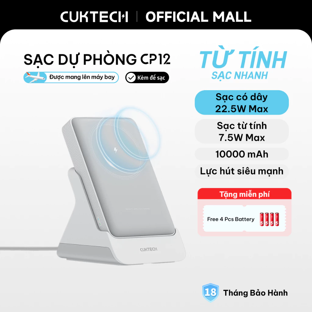 【Được chứng nhận CCC】CUKTECH Pin Dự Phòng Từ Tính Có Giá Đỡ 10000mAh Sạc Nhanh 20W – Hỗ Trợ Sạc Không Dây cho iP