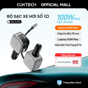 【Ưu Đãi Khai Trương】CUKTECH Sạc Xe Hơi Nhanh 100W Max có cáp rút 70cm tích hợp hỗ trợ Xiaomi 90W Max Laptop 65W Max mẫu