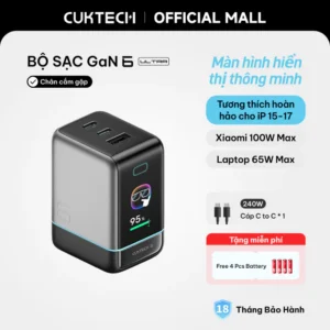 Củ Sạc Nhanh CUKTECH GaN 40W Siêu Nhỏ Gọn Chân Gập Không Nóng Máy Cho iP 17/16/15/iPad Air/Xiaomi 17/Samsung S26