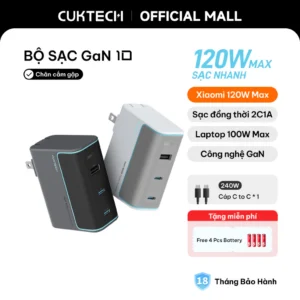 Củ Sạc Nhanh CUKTECH GaN 40W Siêu Nhỏ Gọn Chân Gập Không Nóng Máy Cho iP 17/16/15/iPad Air/Xiaomi 17/Samsung S26