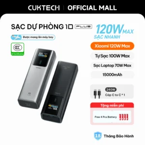 【Được chứng nhận CCC】CUKTECH Sạc Nhanh 120W 15000mAh – Hỗ Trợ Xiaomi 120W Laptop70W Samsung 45W, iP 16/15/14