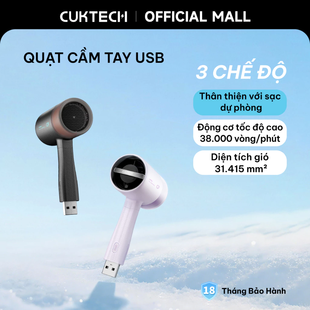 CUKTECH Quạt Cầm Tay Mini Ngoài Trời USB – 3 Cấp Độ Gió/ Tương Thích Powerbank/Quạt Di Động