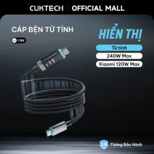 CUKTECH Cáp Sạc Nhanh Type-C to Type-C 240W 6A Nam Châm Hiển Thị Số, Hỗ Trợ Xiaomi 120W PD3.1 cho iP16/15/MacBook (1.5m)