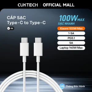 CUKTECH Cáp Sạc 100W Type-C to C cho iP16/15 MacBook Xiaomi Samsung Oppo Vivo (1m)