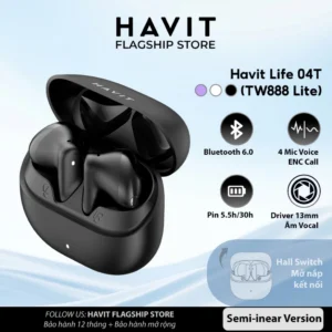 Tai Nghe Không Dây Havit Life 04T (TW888 Lite) Mic CaII ENC Hall Switch Bluetooth 6.0