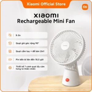 Xiaomi Rechargeable Mini Fan | Quạt 2 trong 1, cầm tay + để bàn | Tạo gió êm dịu hơn nhờ 7 cánh quạt