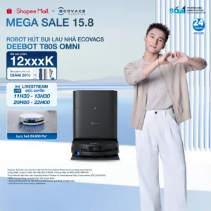 Ecovacs T80s Omni Robot hút bụi lau nhà | Lực hút 24.800Pa | Giặt giẻ lau nước nóng | Nâng con lăn 10mm | BH 24 tháng