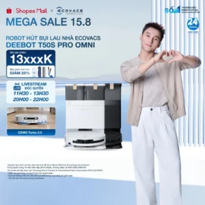 Ecovacs DEEBOT T50S Pro Omni Robot hút bụi lau nhà thông minh | Lực hút tối đa 25.000Pa | Nâng giẻ 9mm | BH 24 tháng