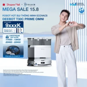 Ecovacs Deebot T30C Prime Omni Robot hút bụi lau nhà | Lực hút tối đa 25.000Pa | Trạm sạc xả tự động | BH 24 tháng