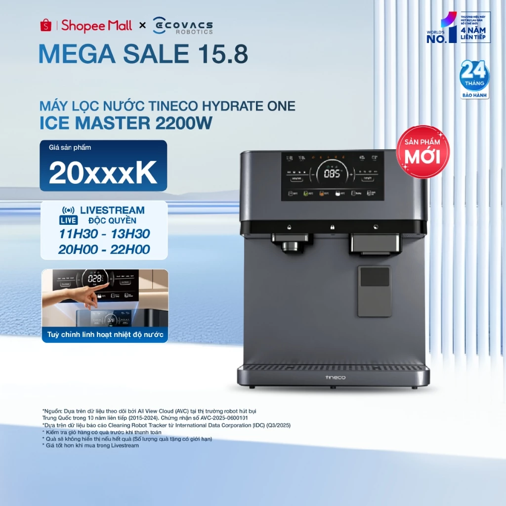 Tineco HYDRATE ONE Ice Master 2200W Máy lọc nước | Giải pháp 5 trong 1: Lọc nước, khoáng hóa, làm đá,làm lạnh & đun nóng