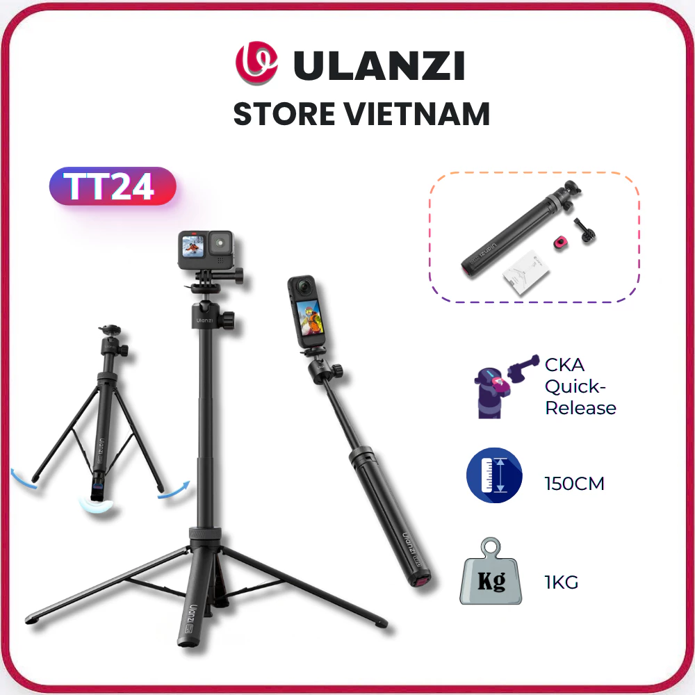 Ulanzi TT24 - Tripod Tự Bung, Tháo Lắp Nhanh, Cao 150CM ,Tải 1KG Cho Máy Ảnh/ Pocket/ ActionCam