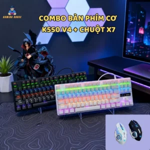 Combo Bàn phím cơ Gaming K550 Ziyou V4 + Chuột x7 Có hot-swap Trục cơ Red switch TKL 87 phím, , Chống Nước - Led Rainbow