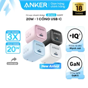 [SVIP] Củ sạc nhanh Anker Zolo GaN 20W/30W | 1 cổng USB-C | Sạc nhanh Power IQ 3.0 | Chân gập gấp gọn- A2699/8