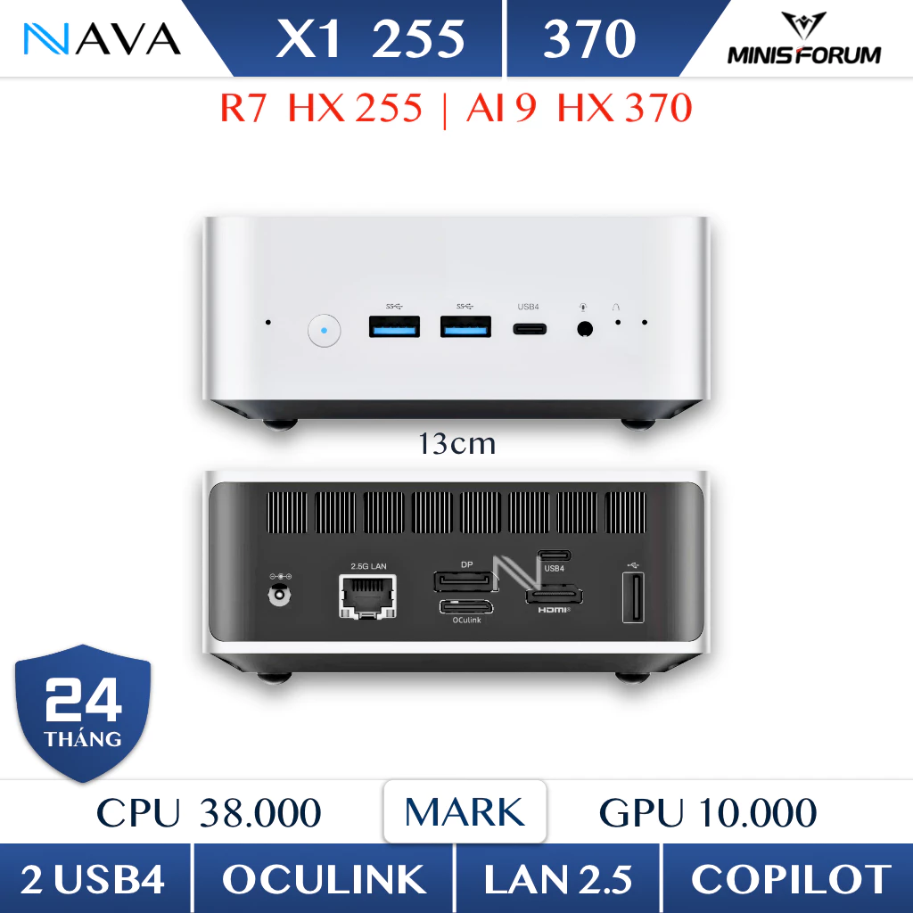 Mini PC Minisforum X1 Ryzen 9 HX 370 - Sức Mạnh AI Vượt Trội