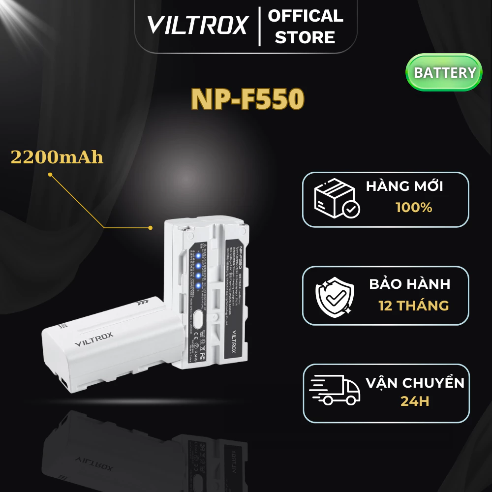 VILTROX NP-F550 Pin Lithium-ion Loại L-Series, Dùng cho LED,monitor,máy quay, có sạc qua cổng USB-C - HÀNG CHÍNH HÃNG