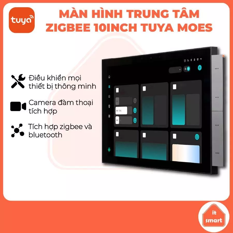 Màn hình điều khiển trung tâm Tuya Moes MAX 10inch, tích hợp hub zigbee bluetooth, công tắc