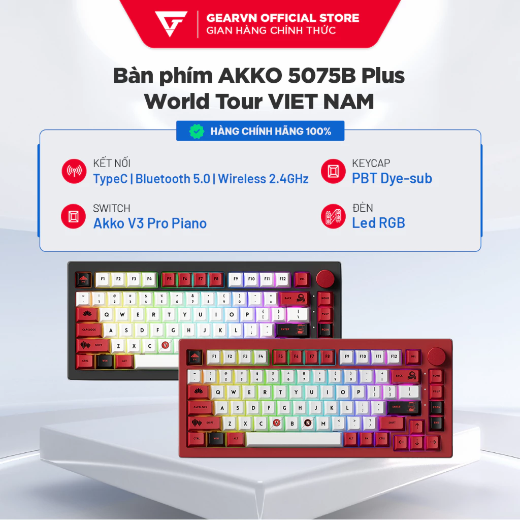Bàn phím AKKO 5075B Plus Red World Tour Led RGB VIET NAM Version Piano V3 Pro BH 12 tháng