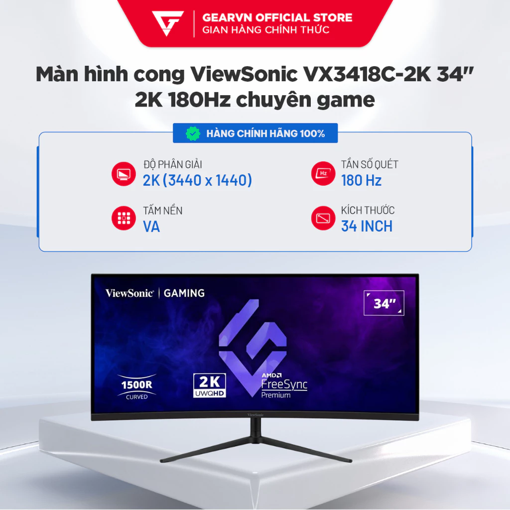 Màn hình cong Ultrawide ViewSonic VX3418C-2K 34 inch 2K 180Hz chuyên game BH 36 Tháng