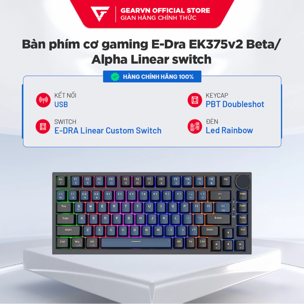 Bàn phím cơ Gaming có dây EDRA EK375v2 - Alpha Linear Switch Layout 75% Có núm xoay BH 24 tháng