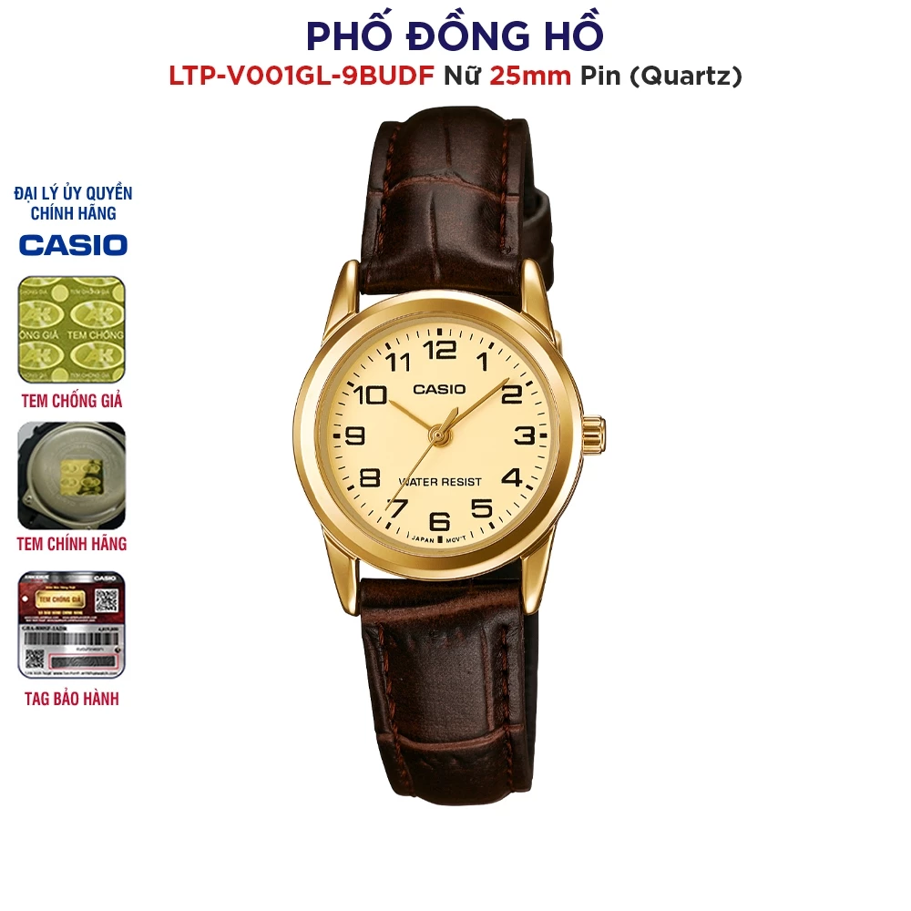Đồng hồ nữ dây da Casio chính hãng Anh Khuê LTP-V001GL-9BUDF