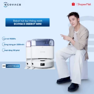 [LIVE KOLs] Ecovacs Deebot Mini Robot hút bụi thông minh | Lực hút 9000Pa | Dung lượng pin 3200mAh | BH 12 tháng